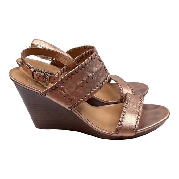 Jack Rogers Vanessa Rose Gold Raffia Wedge Heeled Sandel Women's Size 9.5 - Picture 1 of 6